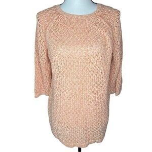 Relativity Orange Marble Sweater Top Open Knit Half Sleeve Size 1X
